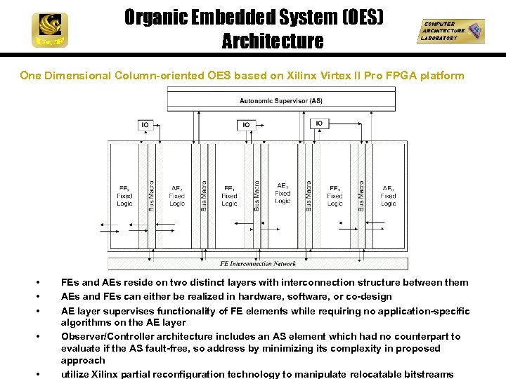 Organic Embedded System (OES) Architecture One Dimensional Column-oriented OES based on Xilinx Virtex II