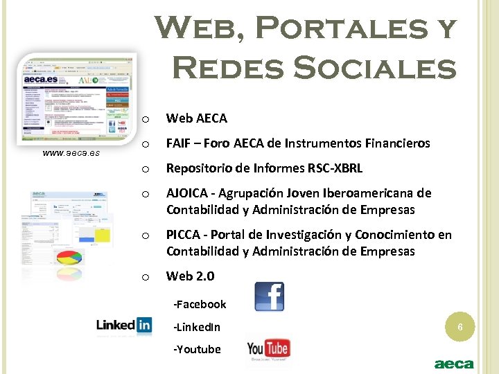 Web, Portales y Redes Sociales o www. aeca. es Web AECA o FAIF –