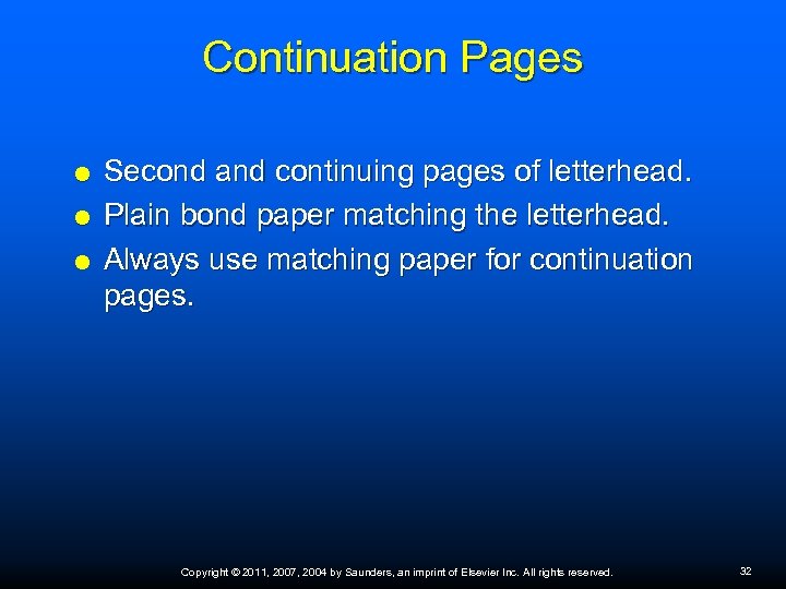 Continuation Pages Second and continuing pages of letterhead. Plain bond paper matching the letterhead.