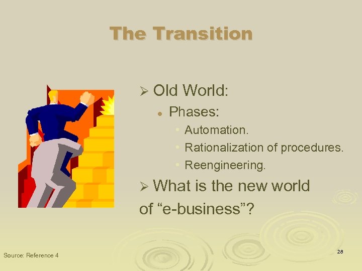 The Transition Ø Old l World: Phases: • Automation. • Rationalization of procedures. •