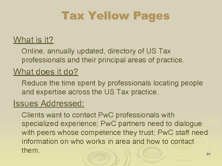 Tax Yellow Pages What is it? Online, annually updated, directory of US Tax professionals