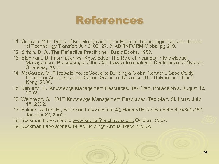 References 11. Gorman, M. E. Types of Knowledge and Their Roles in Technology Transfer.