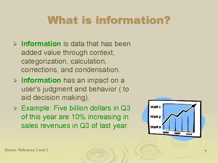 What is information? Information is data that has been added value through context, categorization,