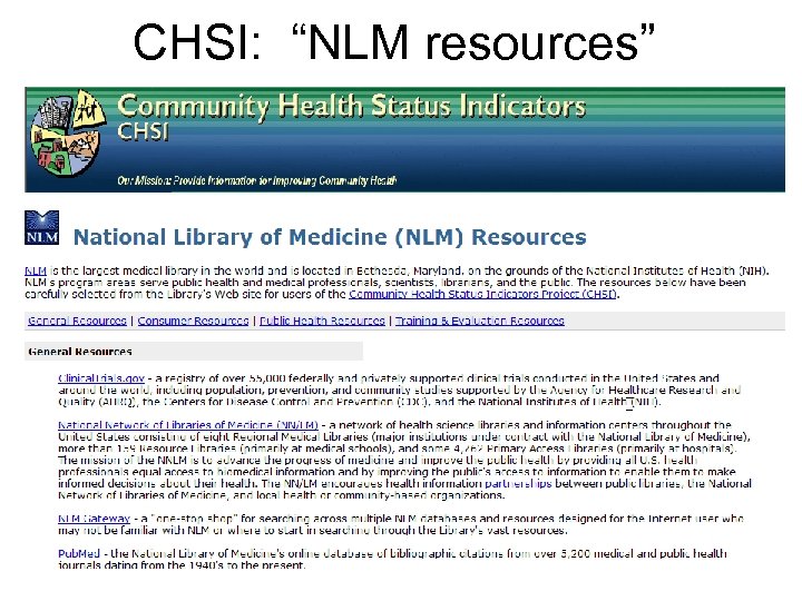 CHSI: “NLM resources” 