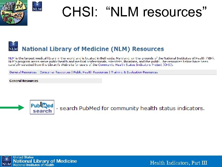 CHSI: “NLM resources” Health Indicators, Part III 