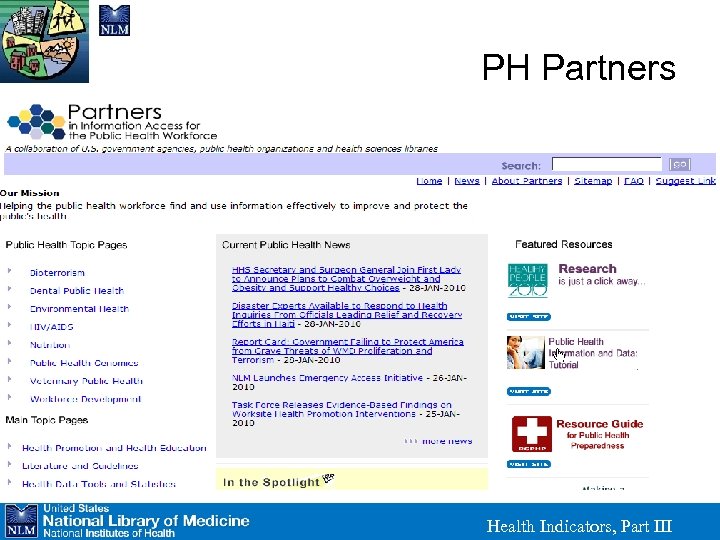 PH Partners Health Indicators, Part III 