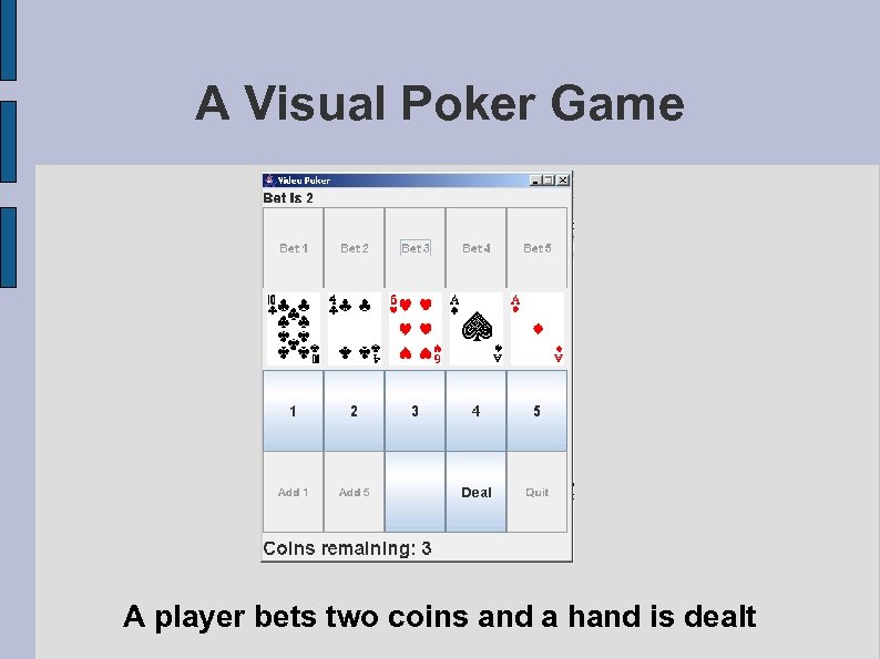 A Visual Poker Game A player bets two coins and a hand is dealt