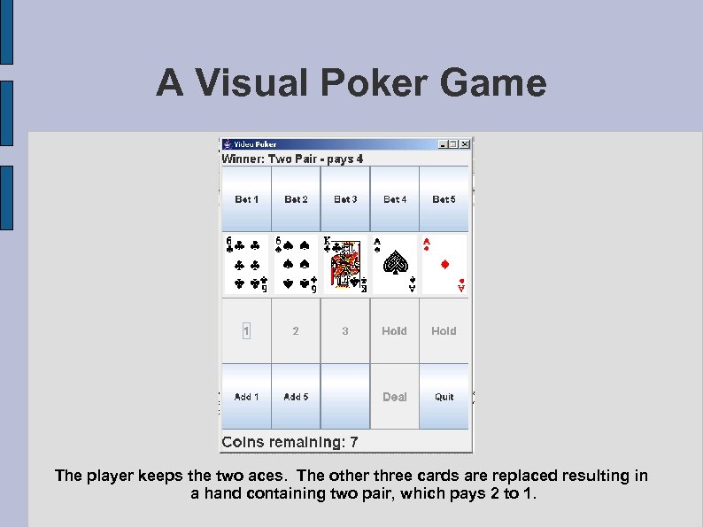A Visual Poker Game The player keeps the two aces. The other three cards