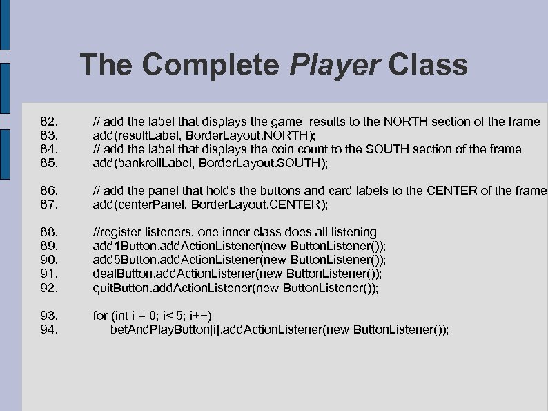 The Complete Player Class 82. // add the label that displays the game results