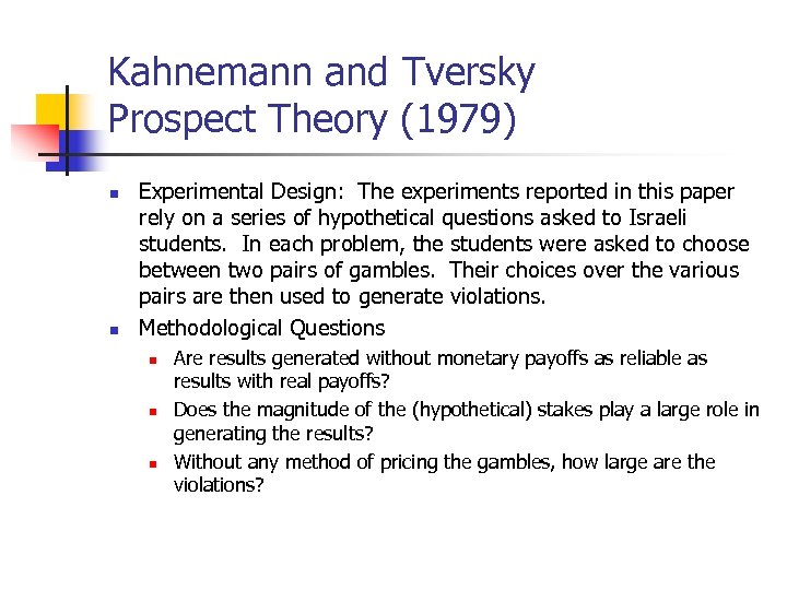 prospect theory choice experiments