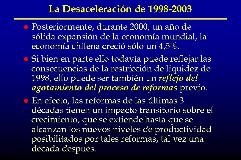 La Desaceleración de 1998 -2003 Posteriormente, durante 2000, un año de sólida expansión de