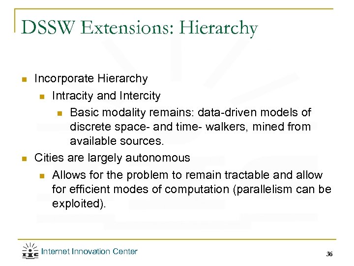 DSSW Extensions: Hierarchy n n Incorporate Hierarchy n Intracity and Intercity n Basic modality