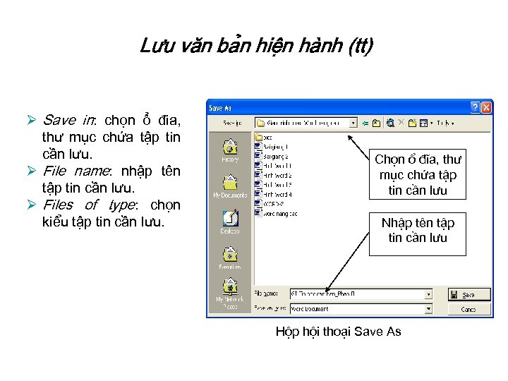 Lưu văn ba n hiê n ha nh (tt) Ø Save in: chọn ô