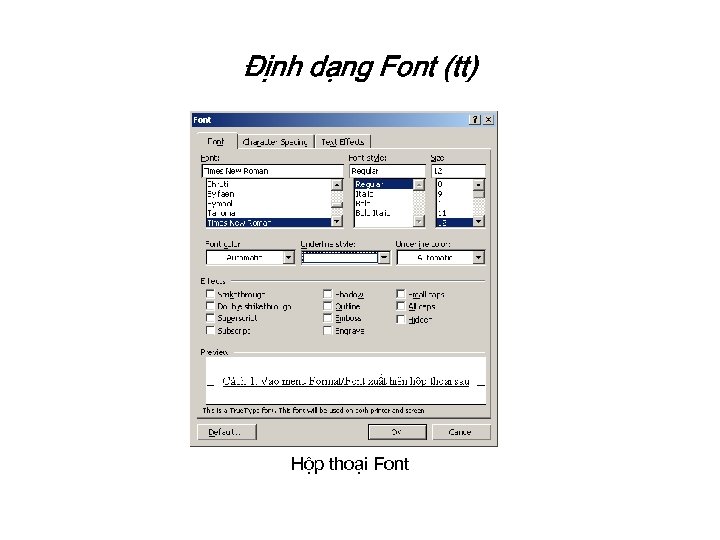 Định dạng Font (tt) Hộp thoại Font 