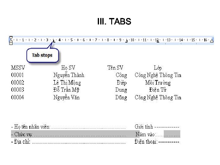 III. TABS 