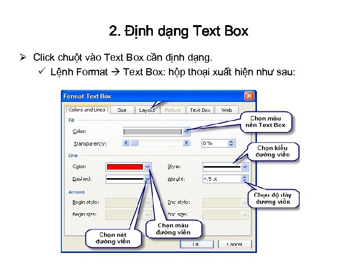 2. Định dạng Text Box Ø Click chuột vào Text Box cần định dạng.