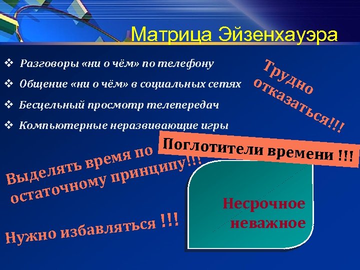 Матрица Эйзенхауэра v Разговоры «ни о чём» по телефону v Общение «ни о чём»