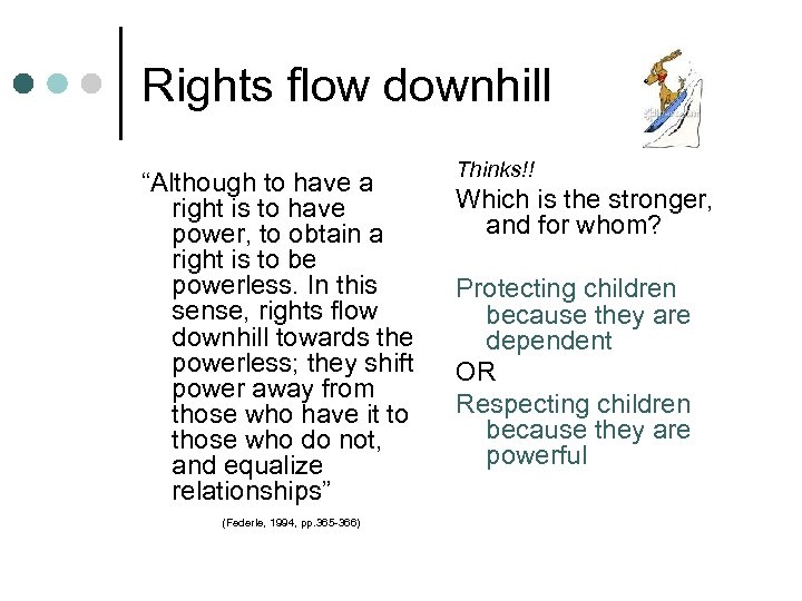 Rights flow downhill “Although to have a right is to have power, to obtain