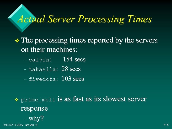 Actual Server Processing Times v The processing times reported by the servers on their