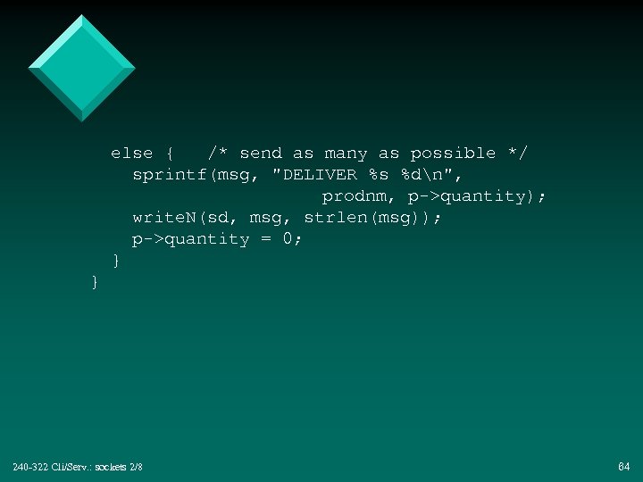 else { /* send as many as possible */ sprintf(msg, "DELIVER %s %dn", prodnm,