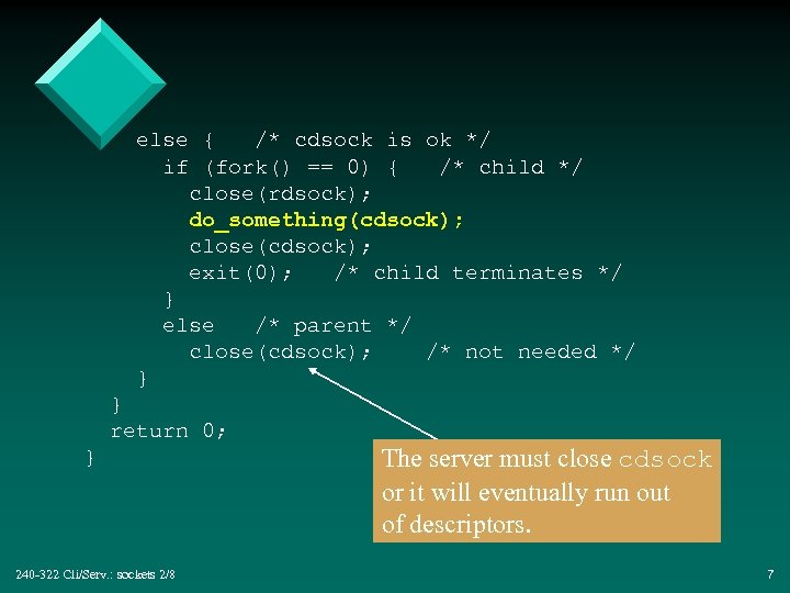 else { /* cdsock is ok */ if (fork() == 0) { /* child