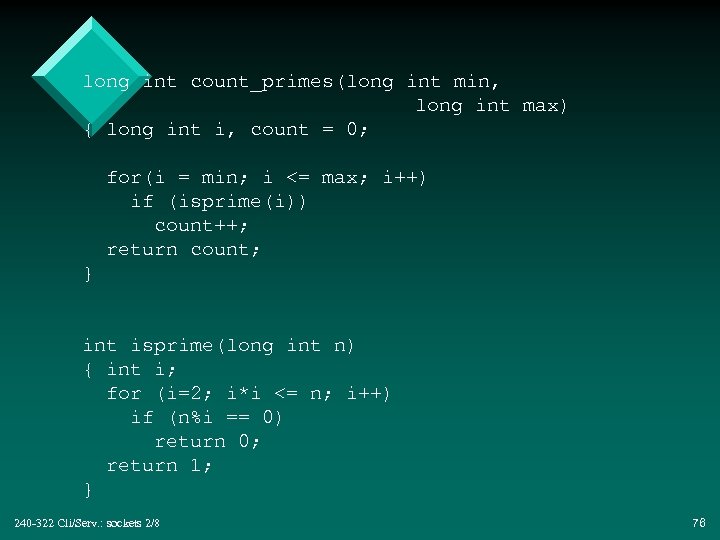 long int count_primes(long int min, long int max) { long int i, count =