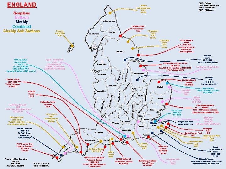 ENGLAND Seaplane Balloon Airship Combined Airship Sub Stations Northumberland Ramsay Isle of Man WW