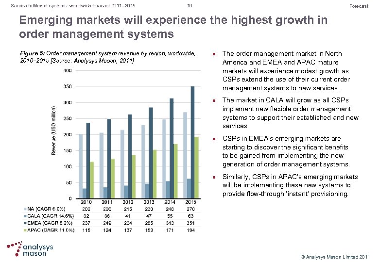 Service fulfilment systems: worldwide forecast 2011– 2015 16 Forecast Emerging markets will experience the