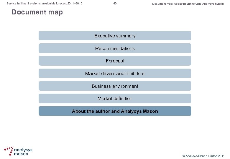 Service fulfilment systems: worldwide forecast 2011– 2015 43 Document map: About the author and