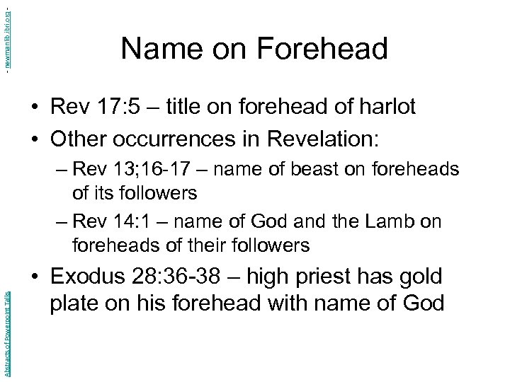 - newmanlib. ibri. org - Name on Forehead • Rev 17: 5 – title