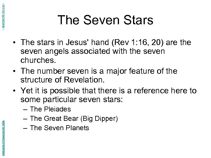 - newmanlib. ibri. org - The Seven Stars Abstracts of Powerpoint Talks • The