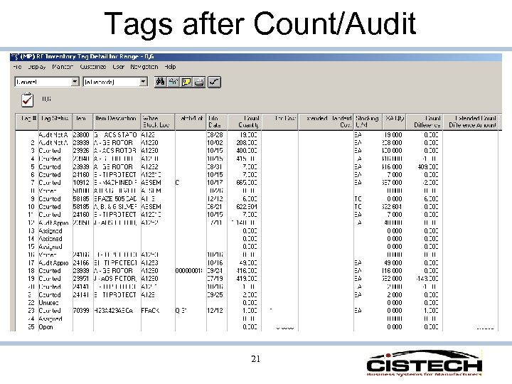 Tags after Count/Audit 21 
