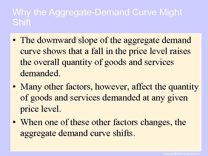 Why the Aggregate-Demand Curve Might Shift • The downward slope of the aggregate demand