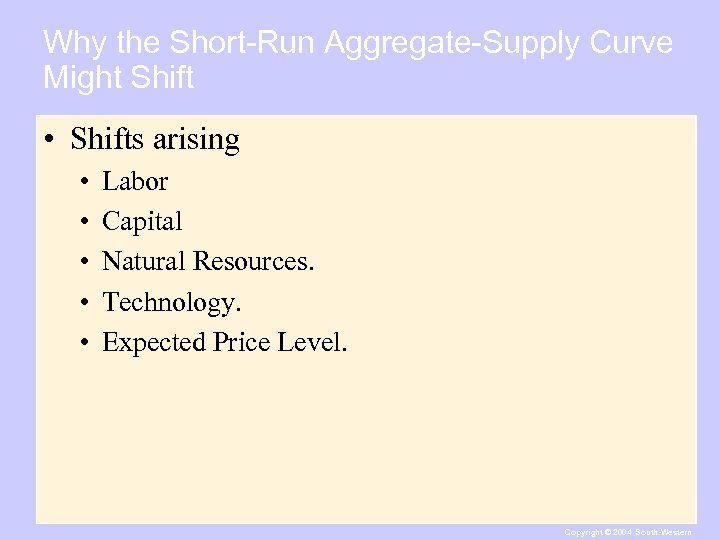 Why the Short-Run Aggregate-Supply Curve Might Shift • Shifts arising • • • Labor