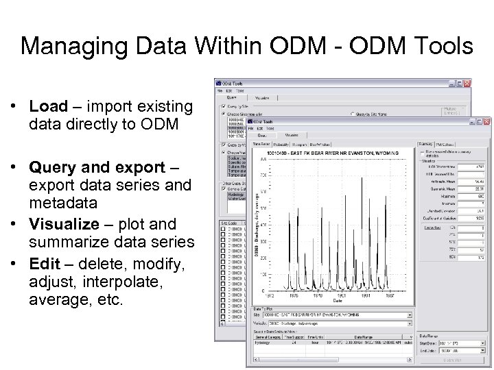 Managing Data Within ODM - ODM Tools • Load – import existing data directly