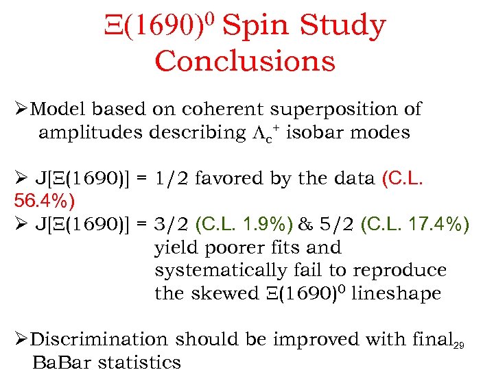 X(1690)0 Spin Study Conclusions ØModel based on coherent superposition of amplitudes describing Lc+ isobar