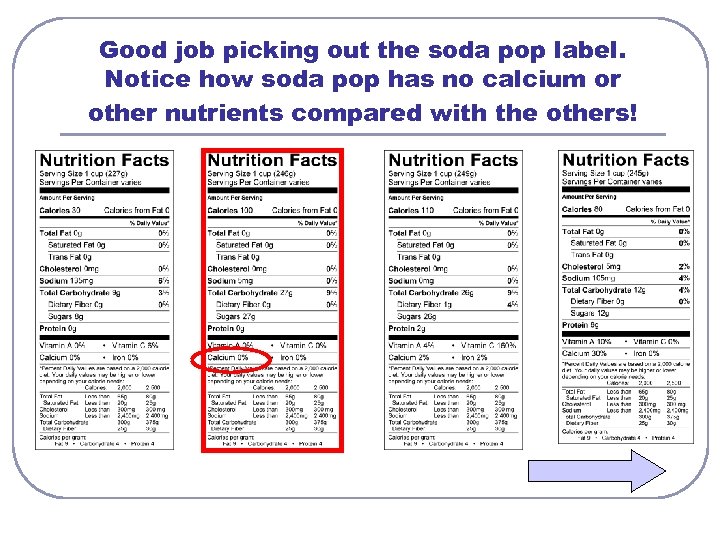 Good job picking out the soda pop label. Notice how soda pop has no