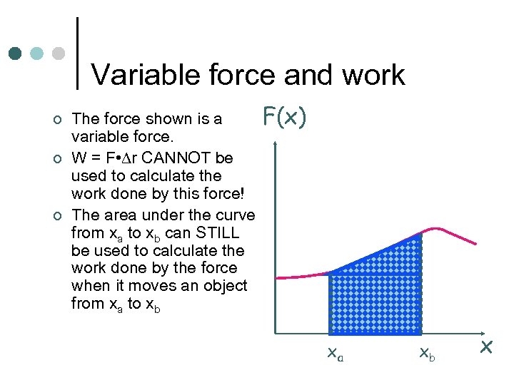 Variable force and work ¢ ¢ ¢ The force shown is a variable force.