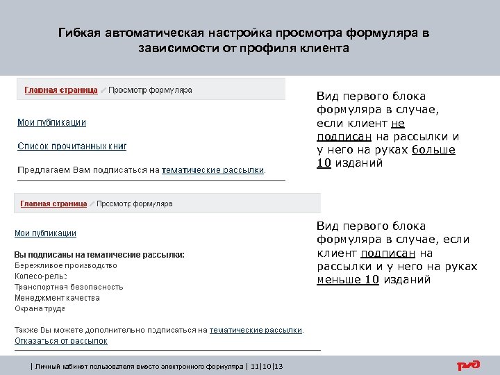 Гибкая автоматическая настройка просмотра формуляра в зависимости от профиля клиента Вид первого блока формуляра