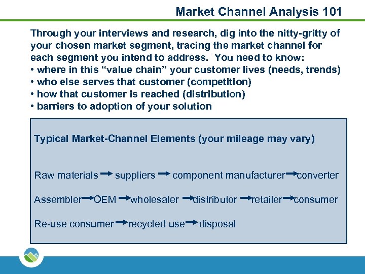 Market Channel Analysis 101 Through your interviews and research, dig into the nitty-gritty of