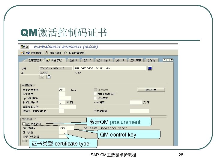 QM激活控制码证书 激活QM procurement QM control key 证书类型 certificate type SAP QM主数据维护教程 25 