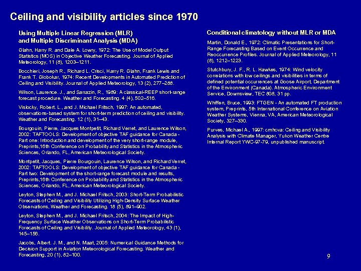 Ceiling and visibility articles since 1970 Using Multiple Linear Regression (MLR) and Multiple Discriminant
