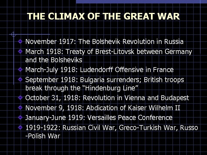 THE CLIMAX OF THE GREAT WAR November 1917: The Bolshevik Revolution in Russia March