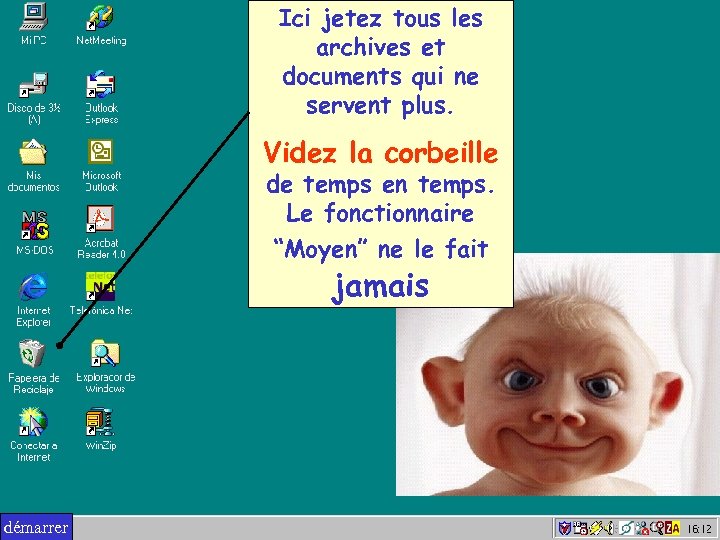 Ici jetez tous les archives et documents qui ne servent plus. Videz la corbeille