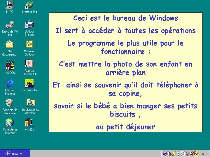 Ceci est le bureau de Windows Il sert à accéder à toutes les opérations