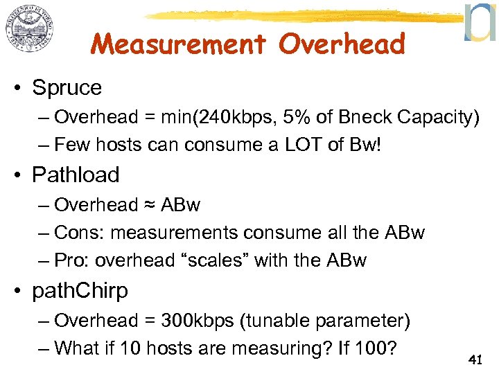 Measurement Overhead • Spruce – Overhead = min(240 kbps, 5% of Bneck Capacity) –