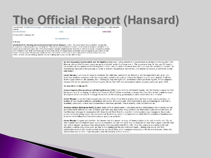 The Official Report (Hansard) 