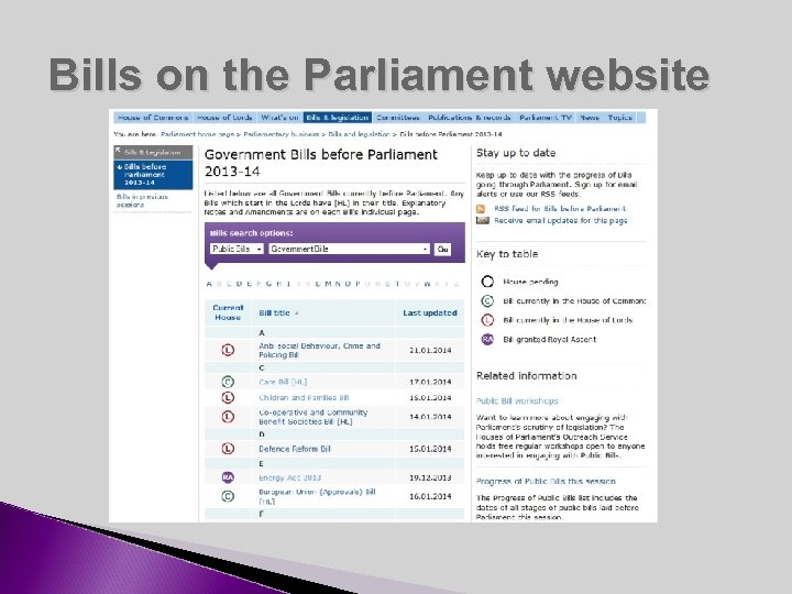 Bills on the Parliament website 
