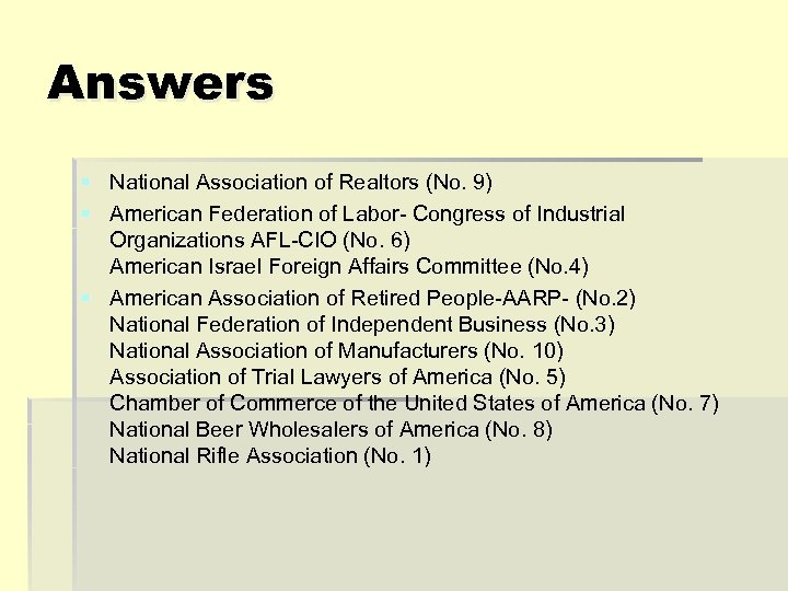 Answers § National Association of Realtors (No. 9) § American Federation of Labor- Congress