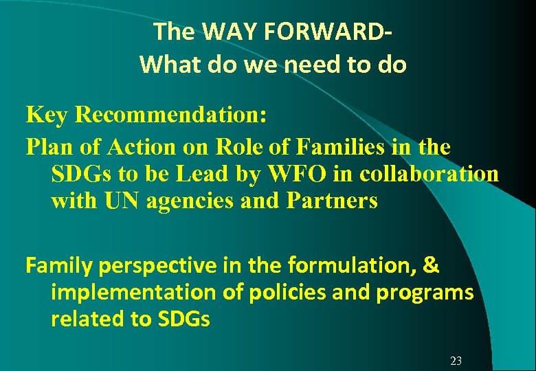 The WAY FORWARDWhat do we need to do Key Recommendation: Plan of Action on